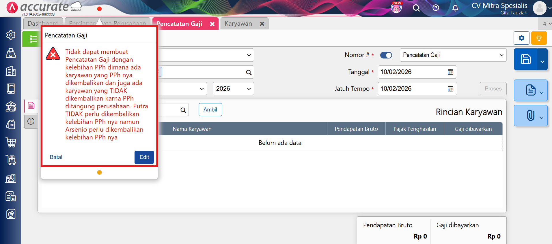 mengatasi error kelebihan PPh gaji