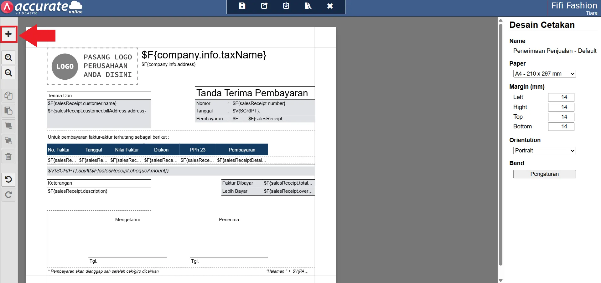 menampilkan diskon di bukti penerimaan penjualan