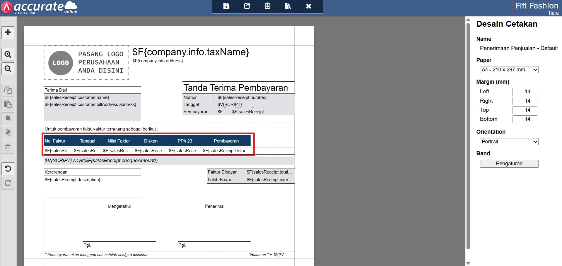 menampilkan diskon di bukti penerimaan penjualan