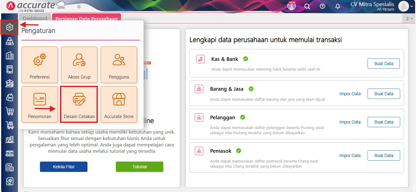 Cara menampilkan debit, kredit, dan total di cetakan
