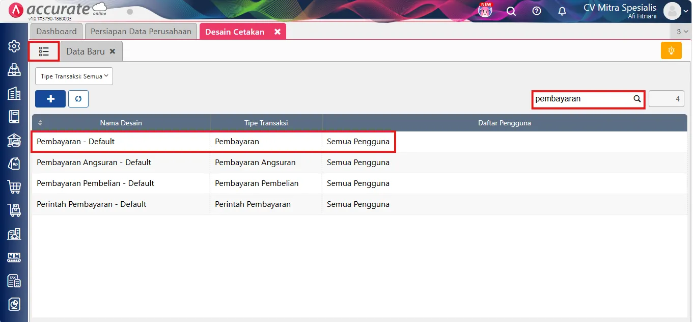 Cara menampilkan debit, kredit, dan total di cetakan